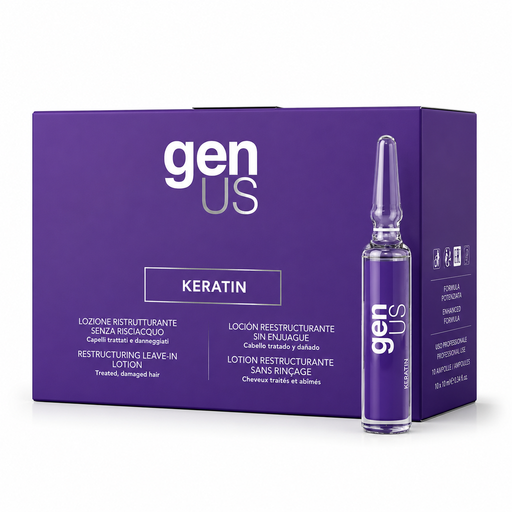 GENUS Loción reestructurante sin enjuague GENUS con queratina, 12 viales de 10 ml.
